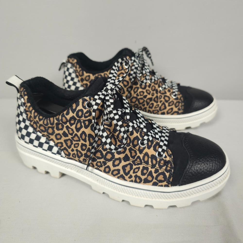 Skechers Roadies Pattern Player Shoes Women 7 Brown Black Leopard Checkered Lug